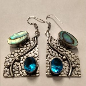 Abalone shell and blue topaz earrings 925 made in India.